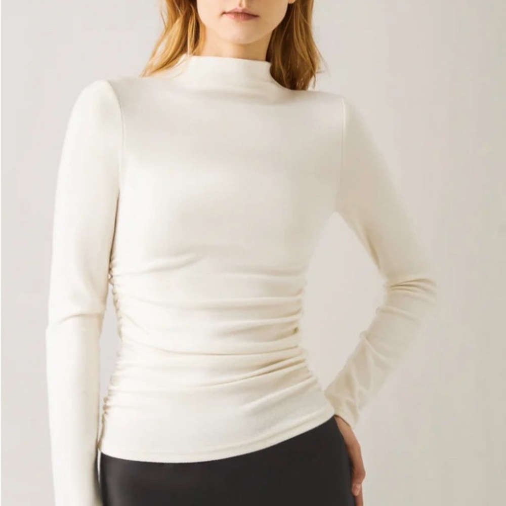 OGL Mid Thermal White Ruched Turtleneck Top Off White Size L - Picture 2 of 7